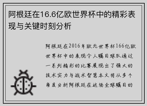 阿根廷在16.6亿欧世界杯中的精彩表现与关键时刻分析